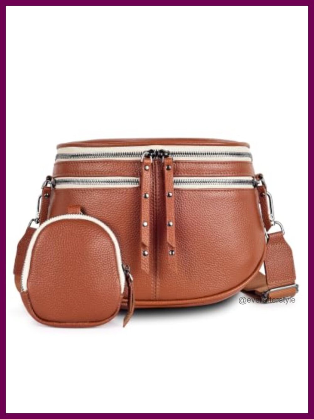 Genuine Leather Crossbody Bag Wide Strap Removable Coin Purse Women
